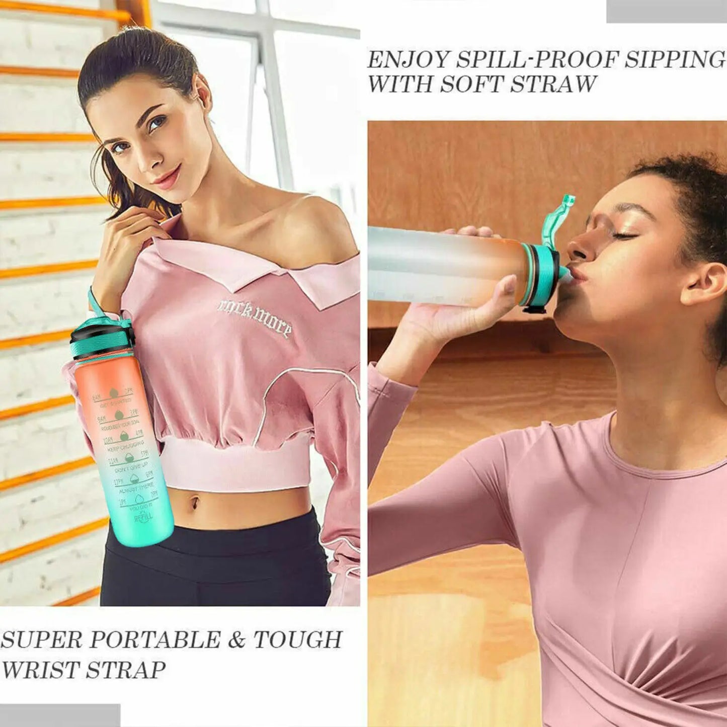 1000ML Water Bottle With Time Marker Plastic Motivational Water Bottle Drinking Bottle for Gym Sports Outdoor Travel Work 1PC