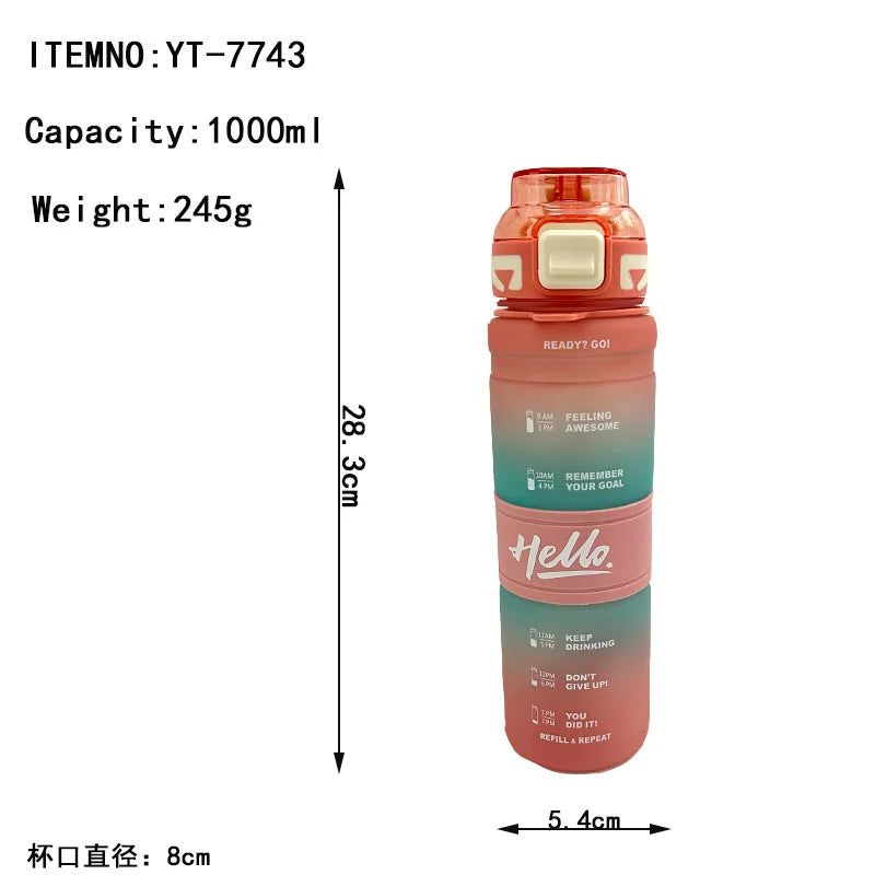 1000ML large-capacity fitness sports water bottle, portable straw water bottle, plastic cup, outdoor sports water bottle.