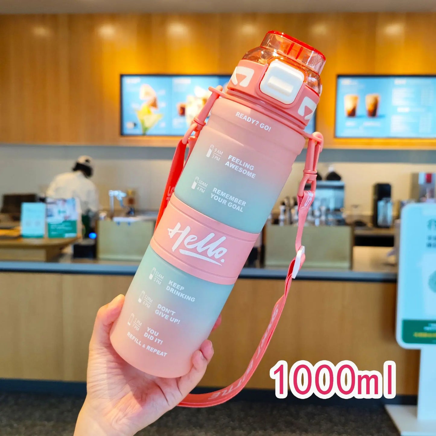 1000ML large-capacity fitness sports water bottle, portable straw water bottle, plastic cup, outdoor sports water bottle.