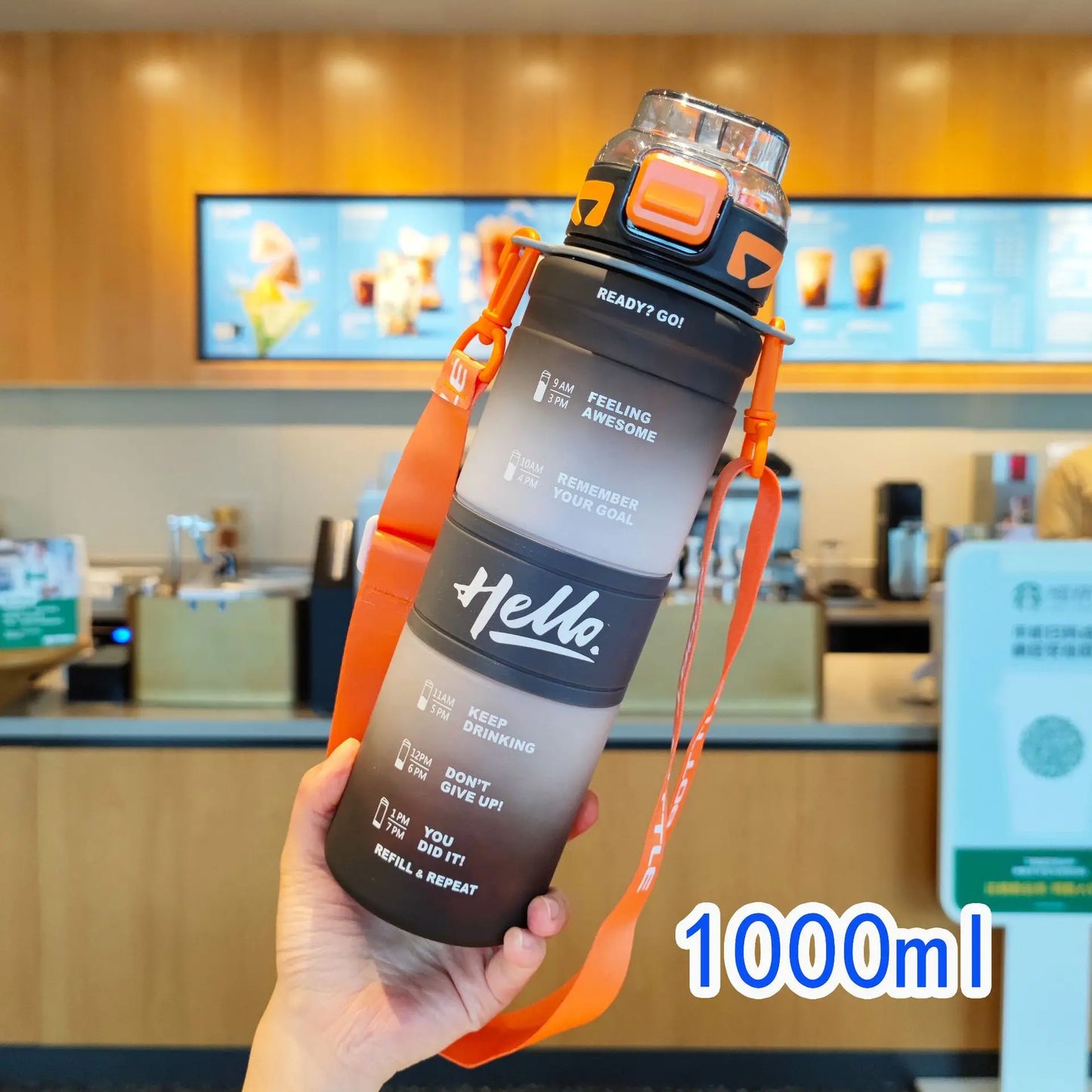 1000ML large-capacity fitness sports water bottle, portable straw water bottle, plastic cup, outdoor sports water bottle.