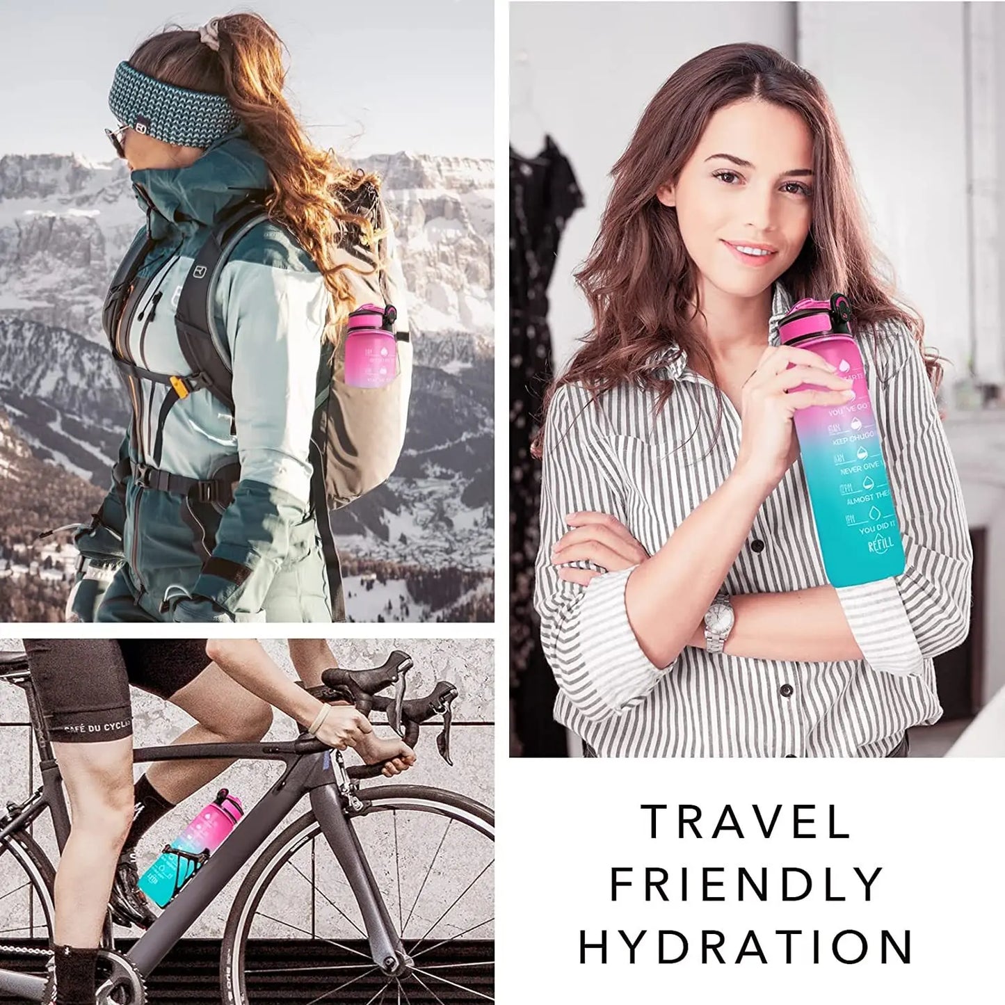 1000ML Water Bottle With Time Marker Plastic Motivational Water Bottle Drinking Bottle for Gym Sports Outdoor Travel Work 1PC