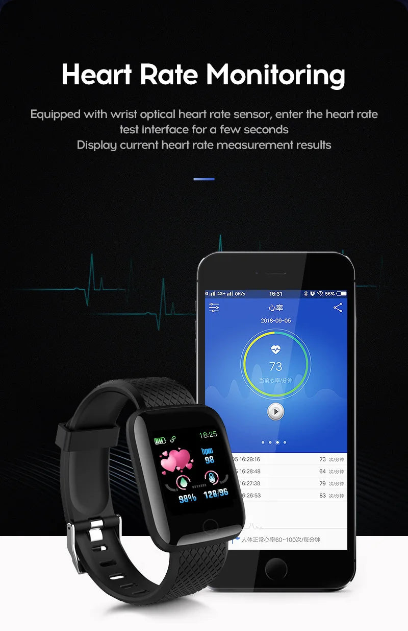 116 Plus Smart Watch For Men Women Bluetooth Sports Watch Heart Rate Monitor Blood Pressure Smart Bracelet for Ios Android Y68