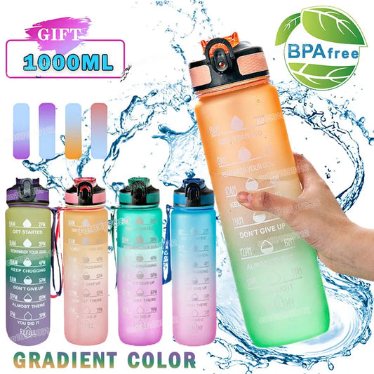 1000ML Water Bottle Motivational Sport Water Bottle Leakproof Travel Gym Fitness Outdoor Sports Drinking Bottles