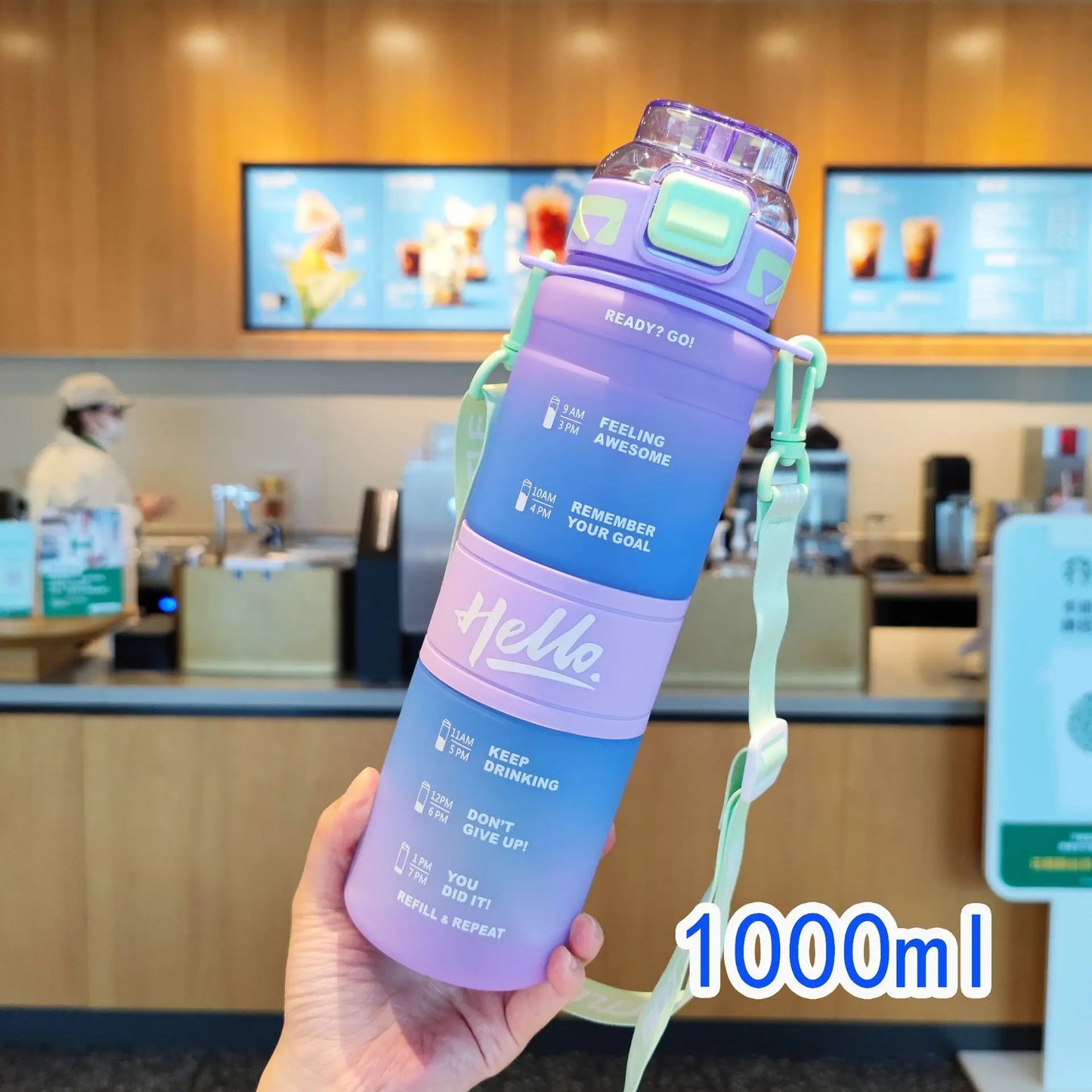 1000ML large-capacity fitness sports water bottle, portable straw water bottle, plastic cup, outdoor sports water bottle.