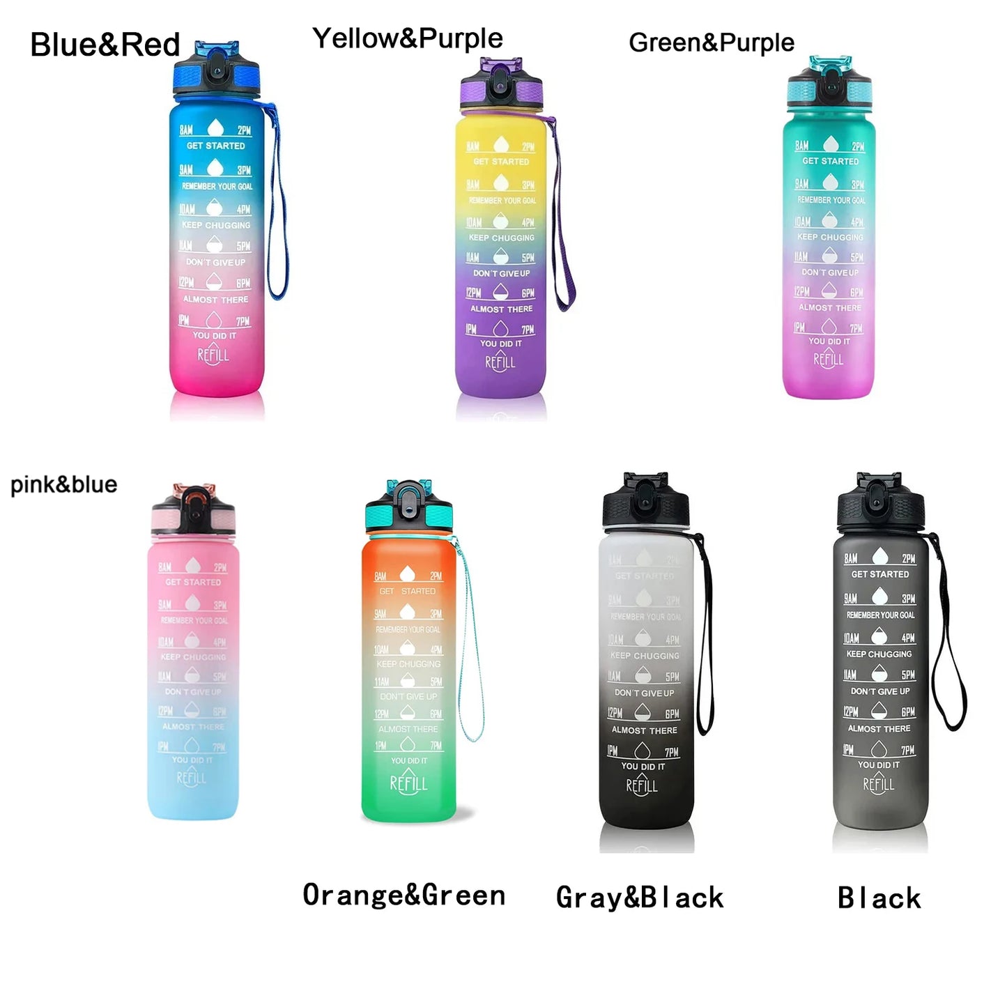 1000ML Water Bottle With Time Marker Plastic Motivational Water Bottle Drinking Bottle for Gym Sports Outdoor Travel Work 1PC